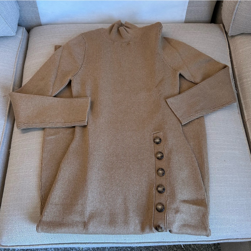 ✨ SALE✨Sezane Harper Midi Knit Dress - Camel Beige Tan Wool Blend French Holiday - Picture 6 of 9